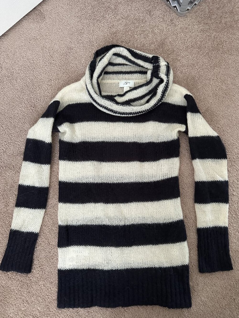 Loft Navy and white cowl neck sweater XS